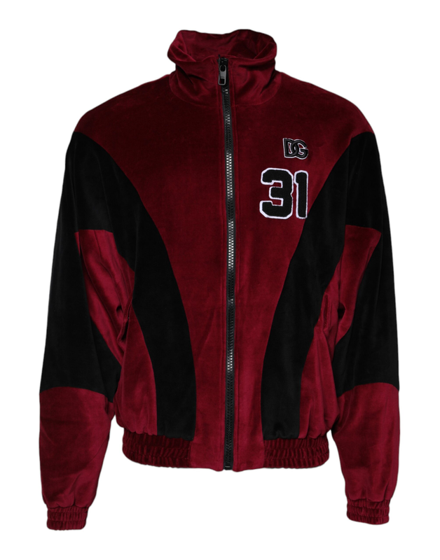 Red black cotton logo fullzip bomber jacket-null