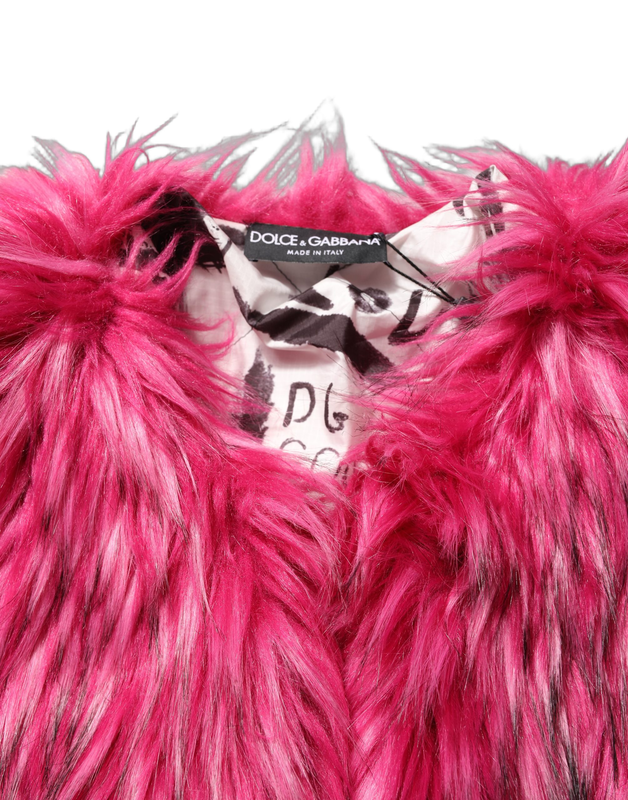 Fuchsia belted faux-fur trench coat jacket-null