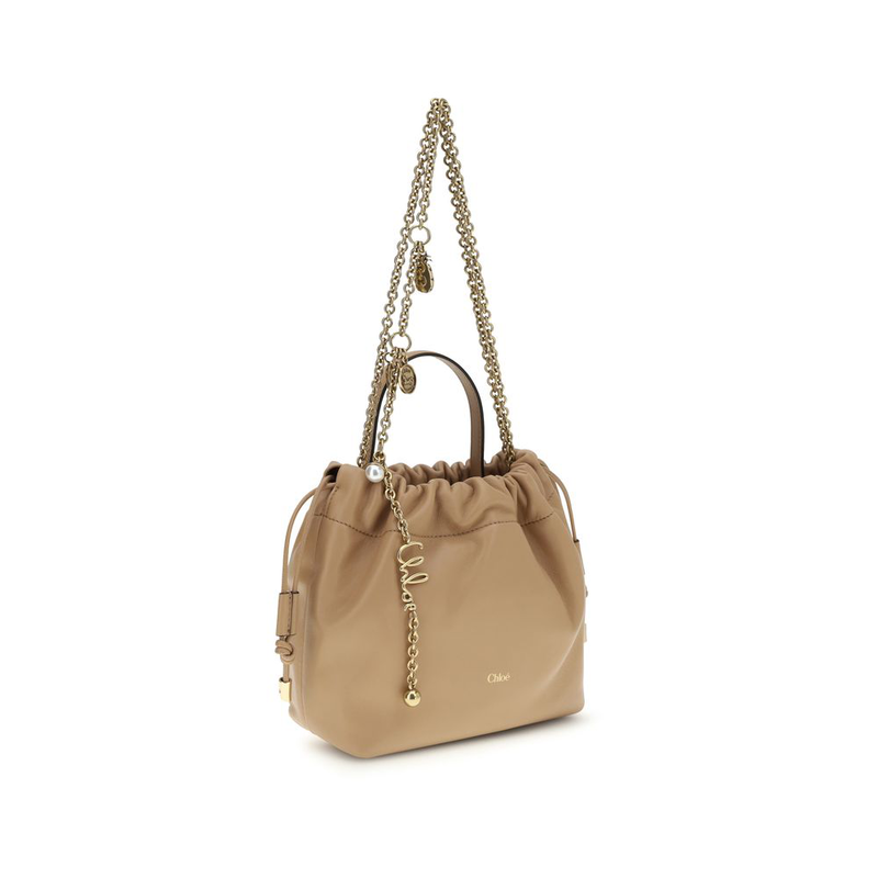 Beige lamb ovis aries aries shoulder bag-null