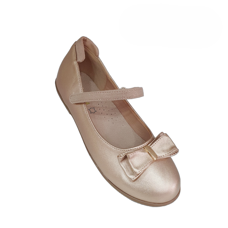Girls bronze ballerina - with double bow in front and velcro strap-null