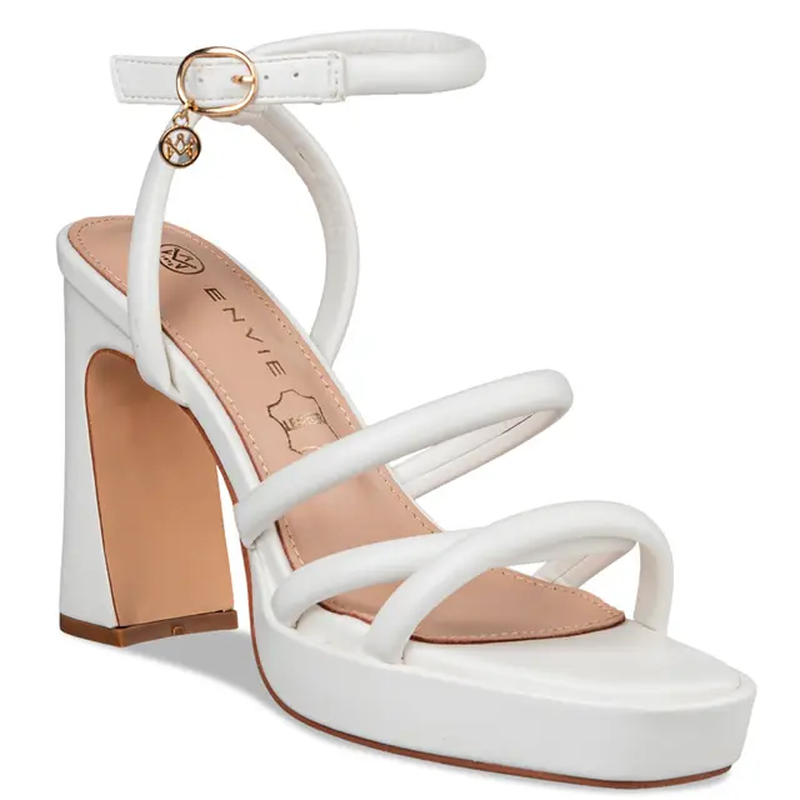 Block heel sandals by envie shoes - white-null