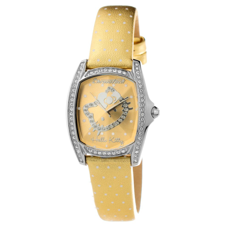 Gold leather dress watch-null