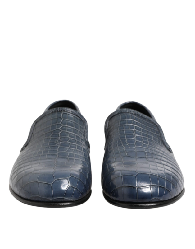 Blue exotic leather slip on loafers men dress shoes-null