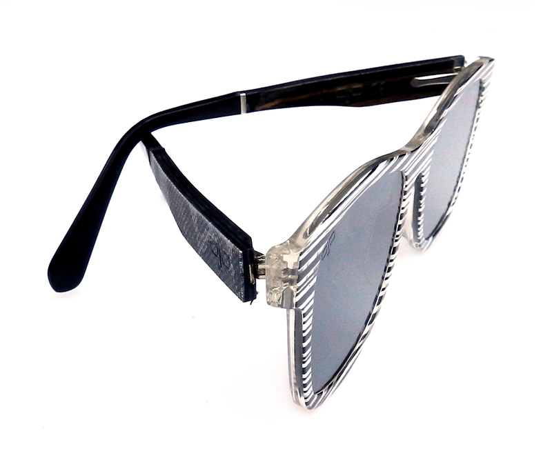 OJO sunglasses sqaure wooden handmade with black grey frame and temples and black lenses-null