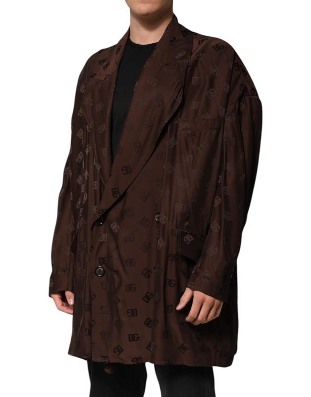 Brown polyester logo monogram coat jacket-null