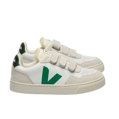 V-90 organic traced leather junior, White / Green, medium