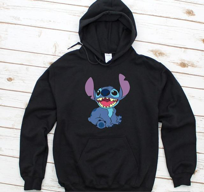 Hoodie smiling stitch unisex, Black, medium