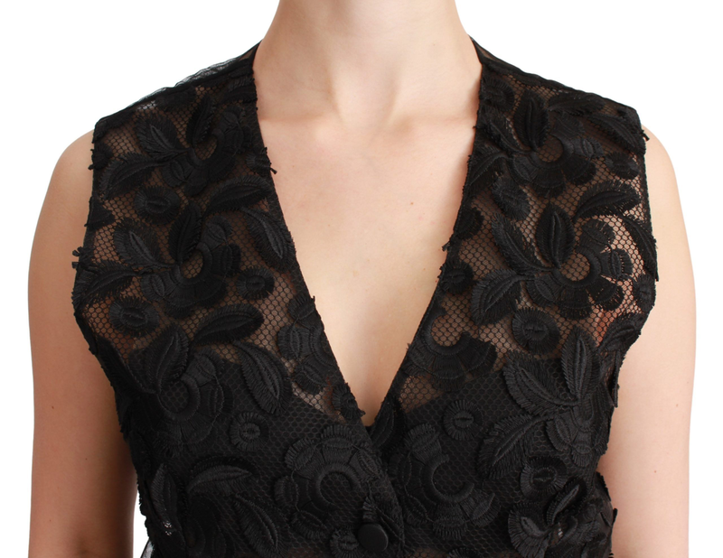Black floral brocade top gilet waistcoat-null