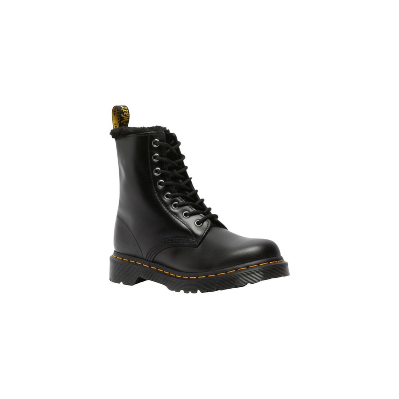 Black leather lace-up boots-null