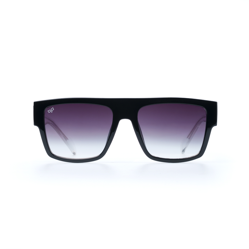 OJO sunglasses classic black frame and clear temples with grey gradient lenses rx-null