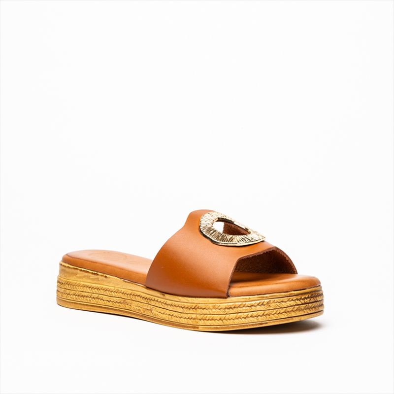 Athenais espadrille low wedge flatform sliders with round gold embellishment-null
