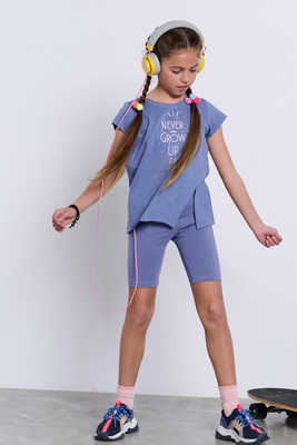 Bdtk girl t-shirt ss & cycling tights 2/4 (1241-701399), Blueberry, medium