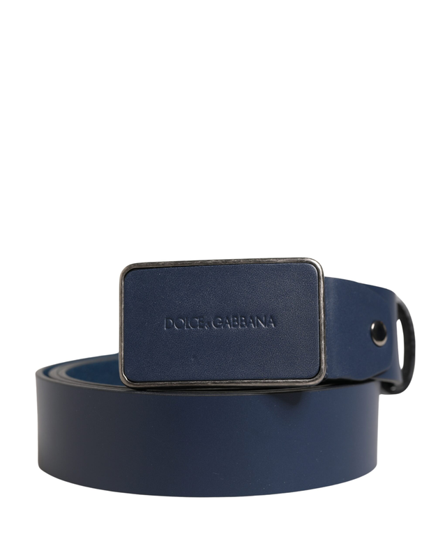 Blue leather logo metal buckle men belt-null