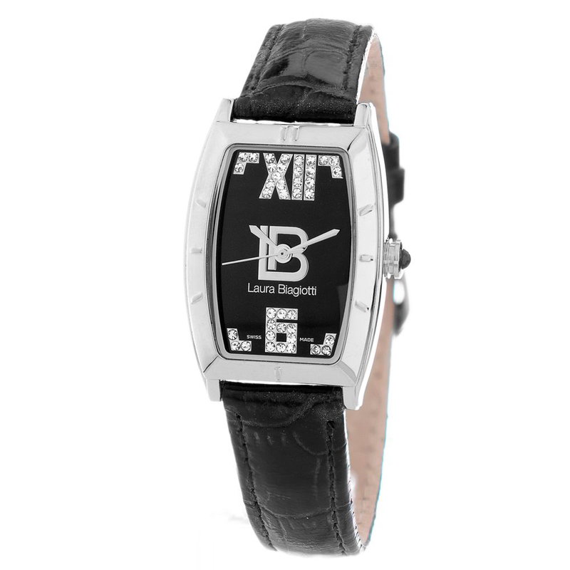 Black leather dress watch-null