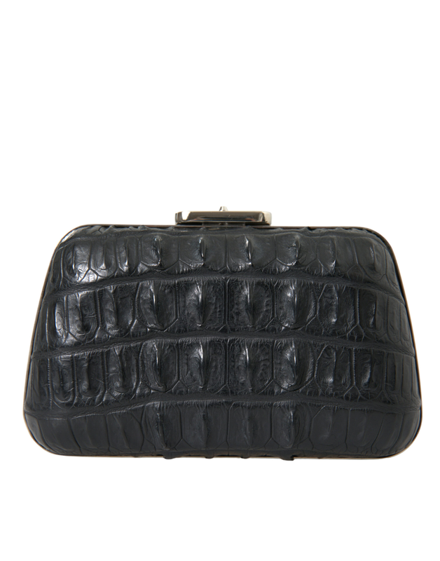 Black exotic skin leather shoulder crossbody box clutch bag-null