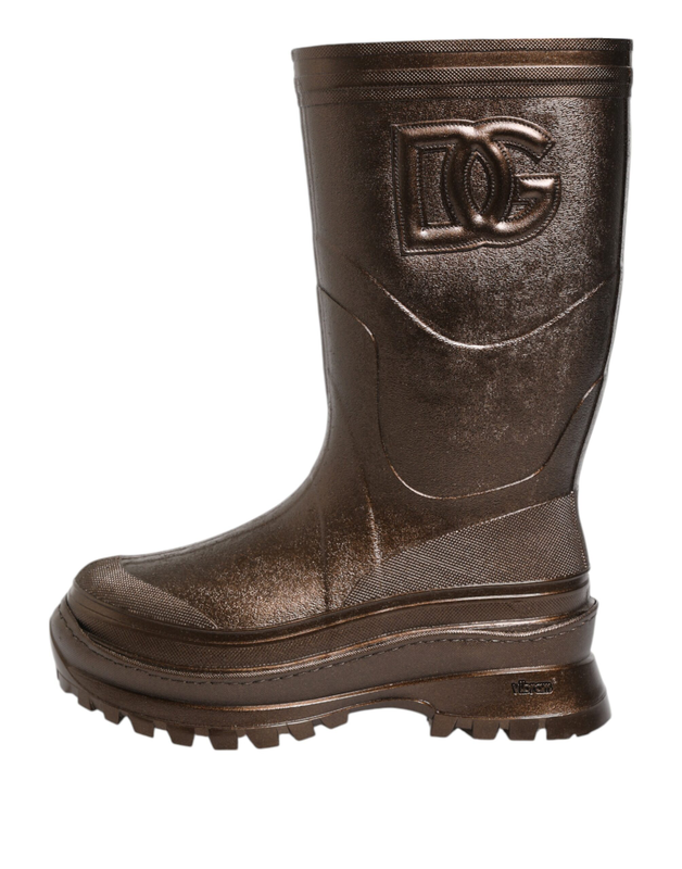 Metallic bronze pull on rain boots shoes-null
