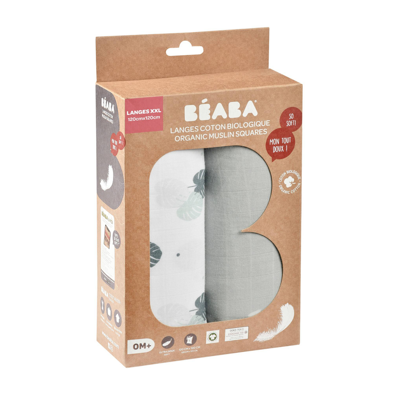 Beaba cotton muslin x2 120cm - mirage grey/jungle s-null