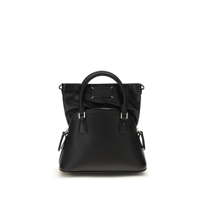 Black goatskin handbag, Black, medium