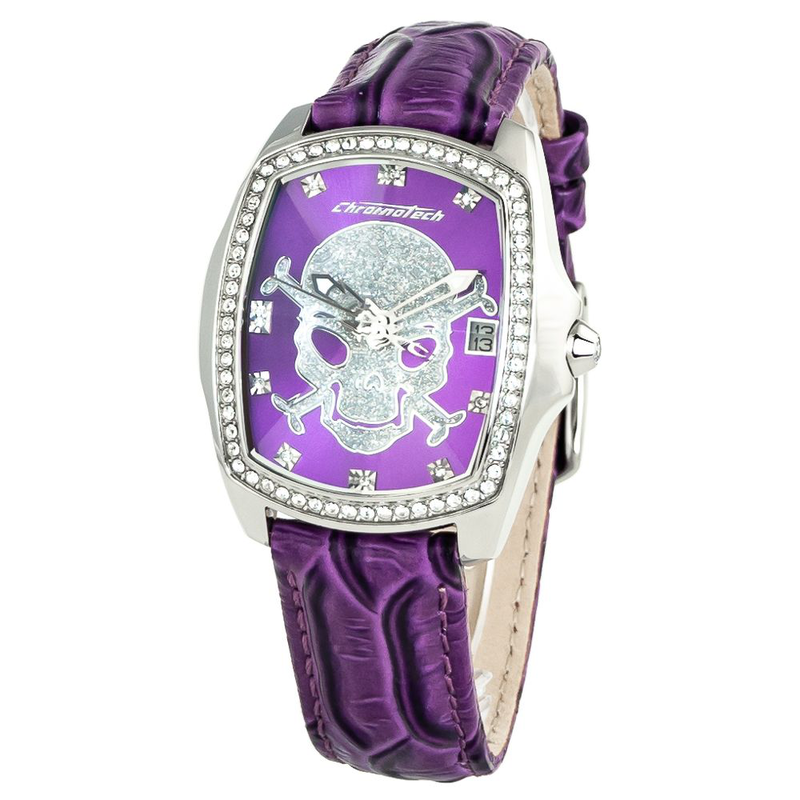 Purple leather dress watch-null