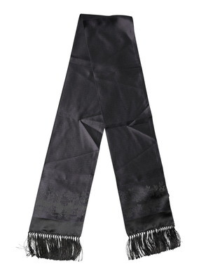 Black satin silk fringes neck foulard scarf, Black, medium