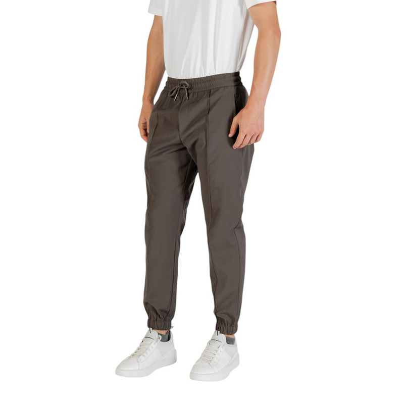 Green polyester casual pants-null