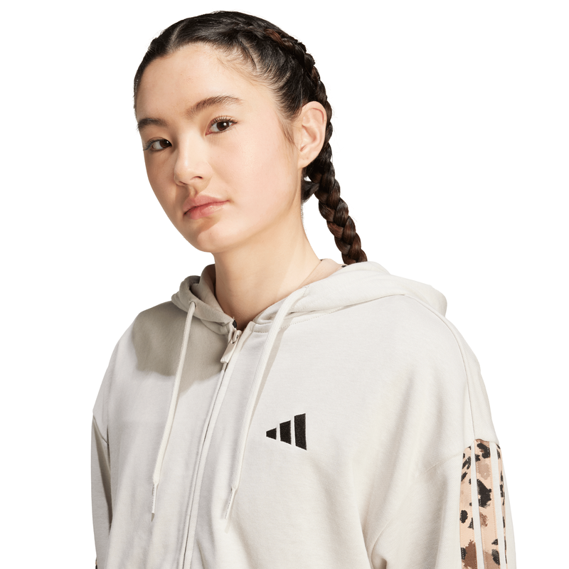Adidas womens animal print 3-stripes french terry full-zip h-null