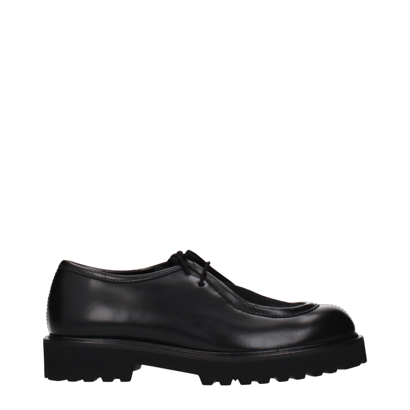 Black leather oxfords and derbies-null