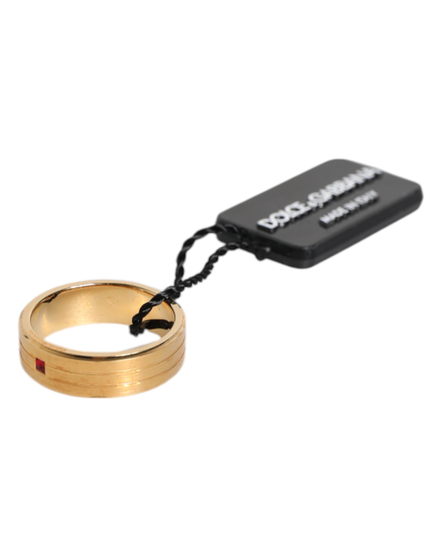 Gold tone brass red crystal dg logo ring-null