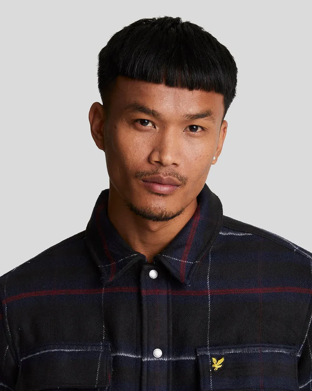 Lyle & scott brushed tartan overshirt z865 jet black-null