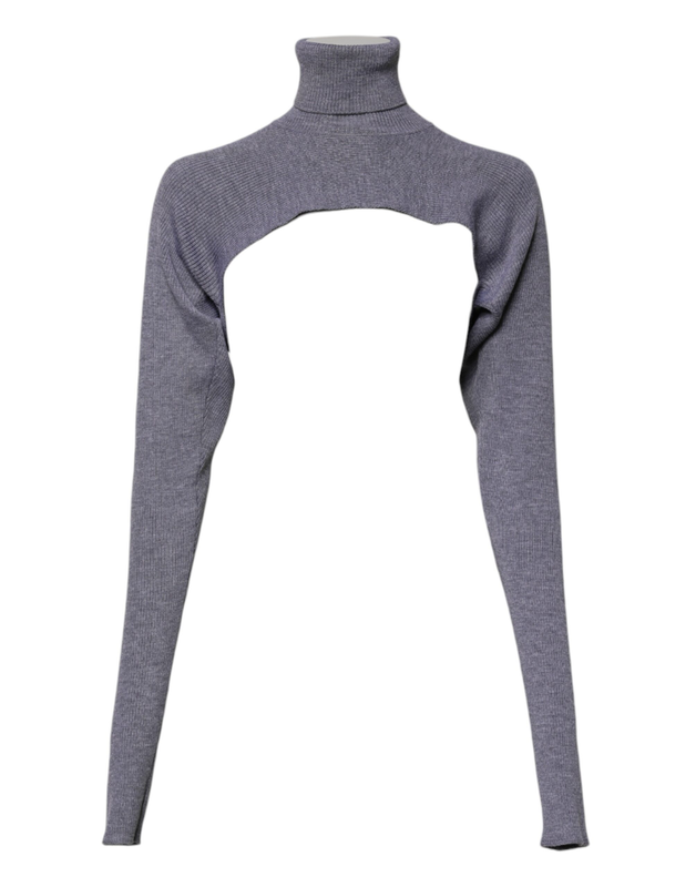Gray wool knit turtleneck cropped top sweater-null