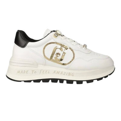Liu Jo maxi amazing 20 - platform sneakers with sequin logo, White / Gold, medium