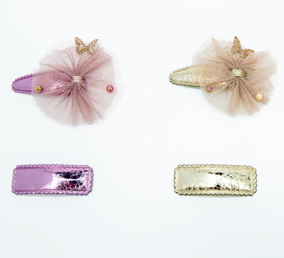 Children clips with butterfly, Silver, medium