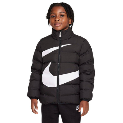 Nike little kids wrap swoosh debossed quilt jacket, Black, medium
