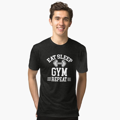 Tshirt 100% cotton eat sleep gym repeat, Black, medium