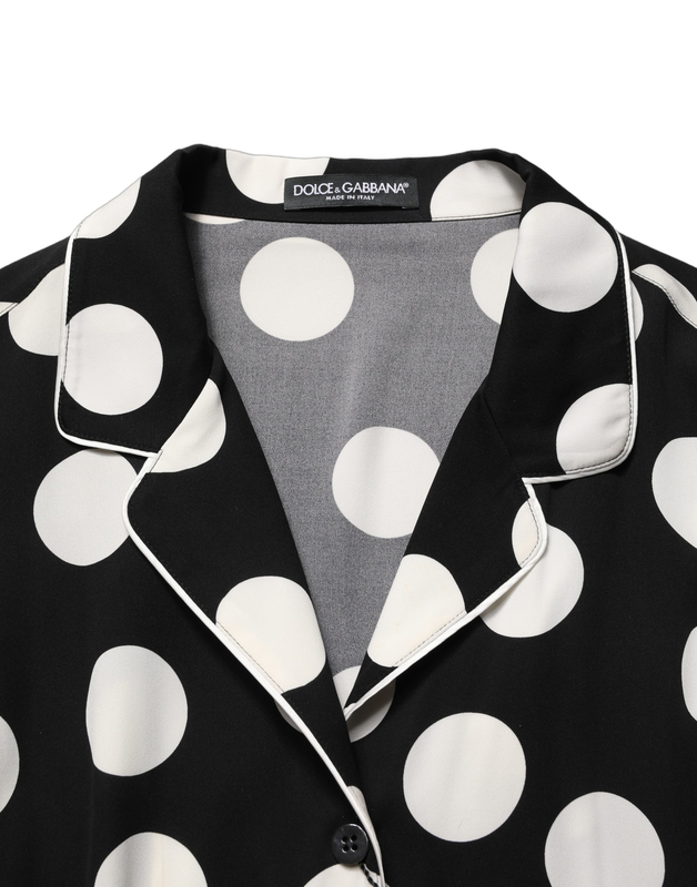 Black white polka dot pajama 2 piece set sleepwear-null