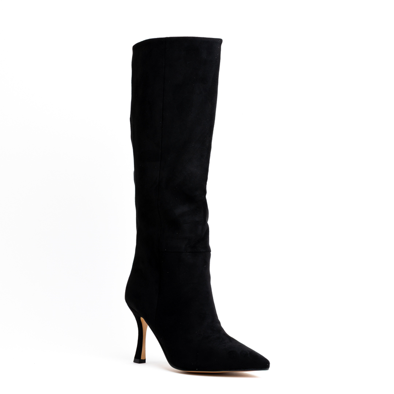 Miss belgini suede effect knee high flare heel boots-null