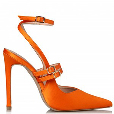 Satin multi-strap pumps - orange, Orange, medium