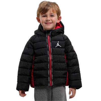 Nike jordan little kids faux down jacket, Black / Red / White, medium