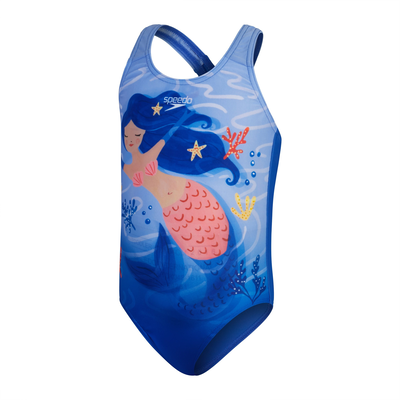 Speedo infant girls digital printed swimsuit (800373916873), Blue/pink, medium