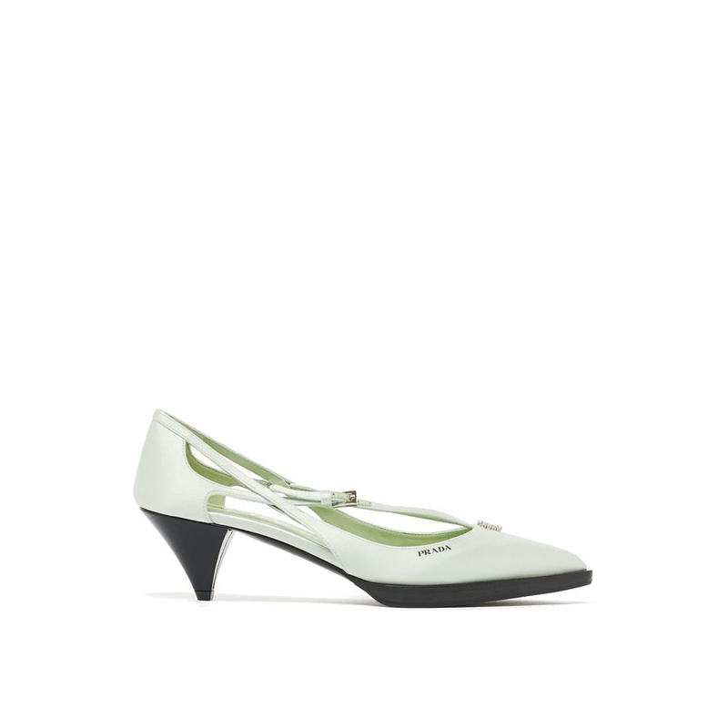 Bicolor silk mid heel pumps-null