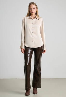 Satin shirt by desiree - m , beige, Beige, medium