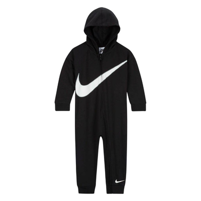Nike infant swoosh essential hooded coverall, Black / White, medium