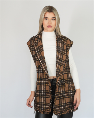 Silence tartan gillet sd5045, Brown, medium