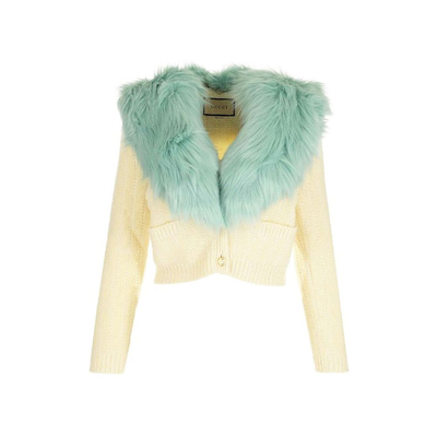 White wool cardigan, White, medium