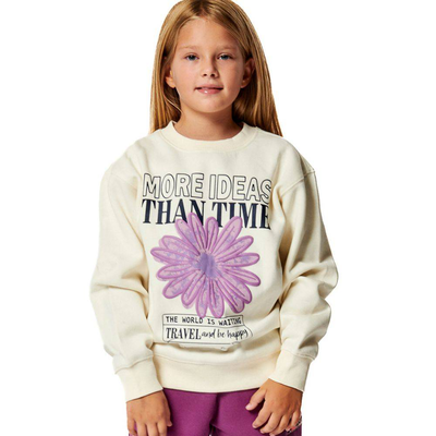 Girl's round neck sweatshirt, Ecru, medium
