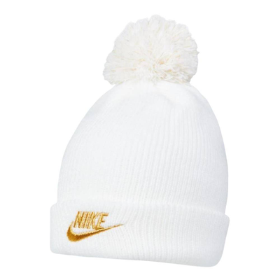 Nike kids chenille yarn pom beanie, White / Gold, medium