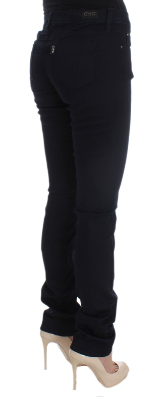 Blue cotton blend slim fit jeans-null