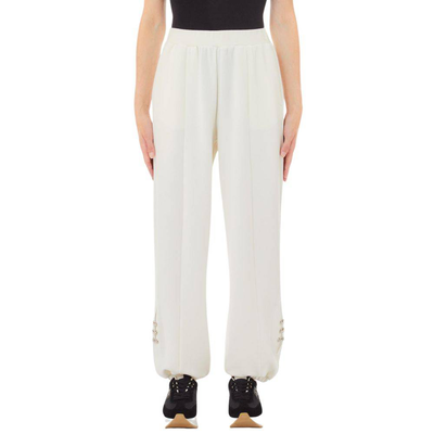 Scuba trousers with bejewelled details, White, medium