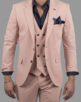 Dzine 3piece slim fit suit in patterned, Pink, medium