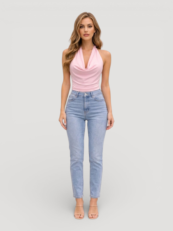 Halter neck draped cowl top - pink-null